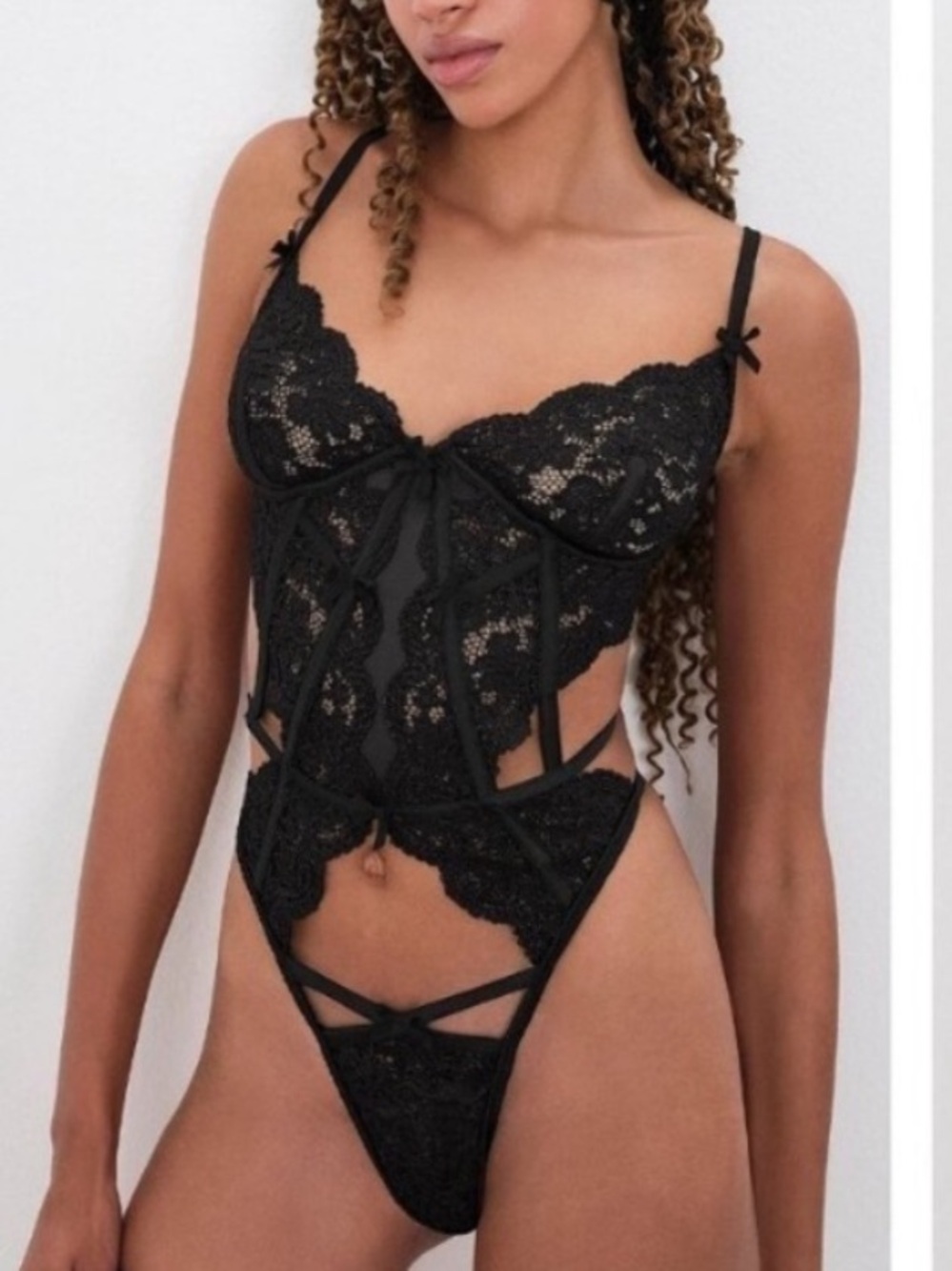 New! For Love & Lemons Black Creamsicle Lace Bodysuit nwot 34271